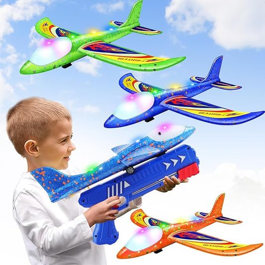 3 Pack Foam Airplane Launcher Toys, 2 Flight Mode Glider Plane,Kids Flying Toy,3 4 5 6 7 8 9 10 11 12 Year Old Boys Girls Gifts,Outdoor Sport Party Favor Nirvana Guru