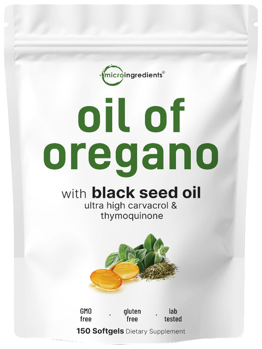 Micro Ingredients Oil of Oregano Softgels, 300 Count | 2 in 1 Formulated with Black Seed Oil, 4X Strength Carvacrol & Thymoquinone | Plant Based, Non-GMO, & Immune Support