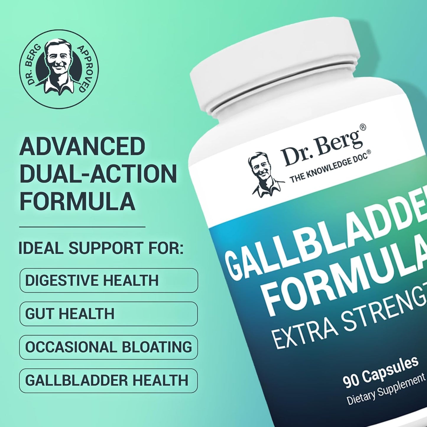 Dr. Berg Gallbladder Formula Extra Strength - with Ox Bile Powder and Conjugated Bile Acid - Digestive Enzymes Proprietary Blend - Full 45-Day Supply - 90 Vegetable Capsules - Nirvana Guru