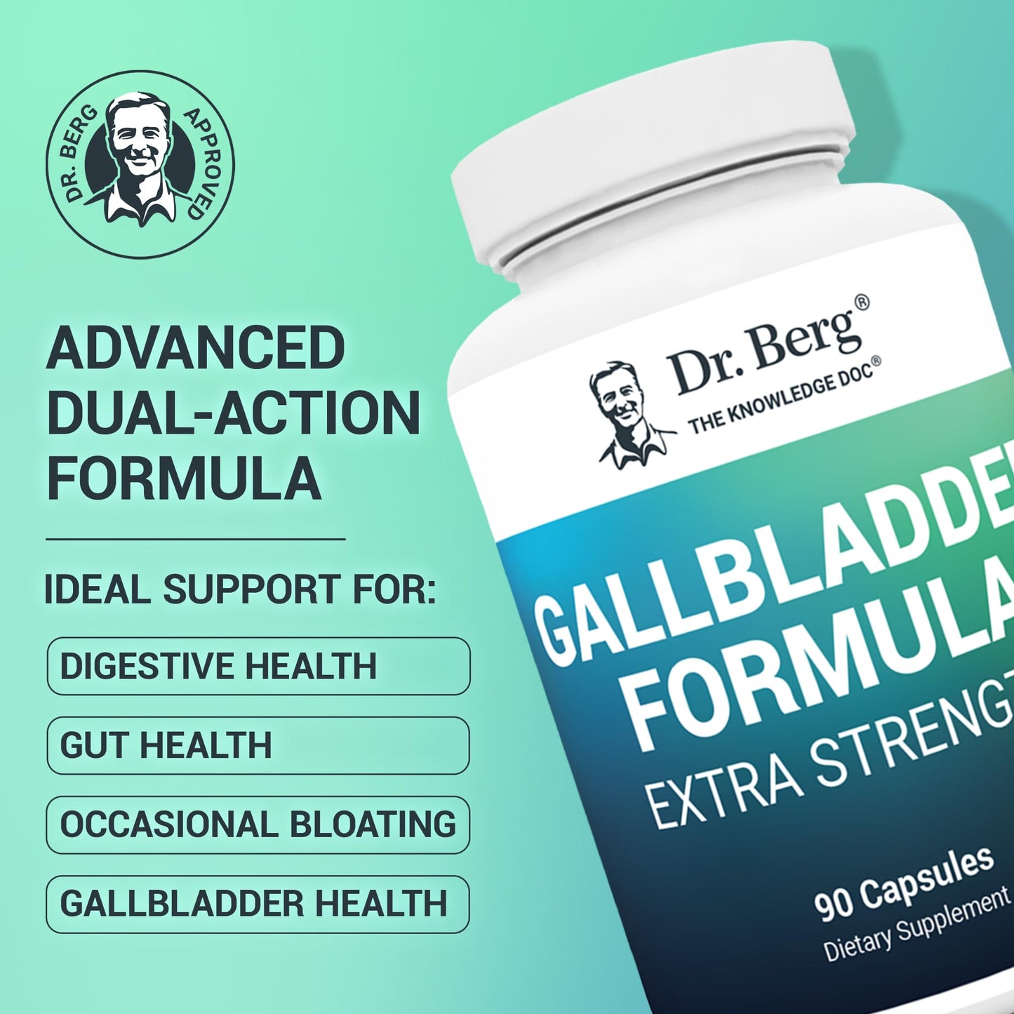 Dr. Berg Gallbladder Formula Extra Strength - with Ox Bile Powder and Conjugated Bile Acid - Digestive Enzymes Proprietary Blend - Full 45-Day Supply - 90 Vegetable Capsules - Nirvana Guru