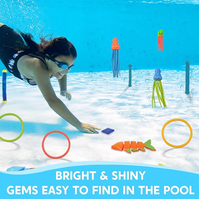 JOYIN 30 Pcs Diving Pool Toys for Kids Ages 3-12 Jumbo Set with Storage Bag Pool Games Summer Swim Water FishToys nirvanaguru