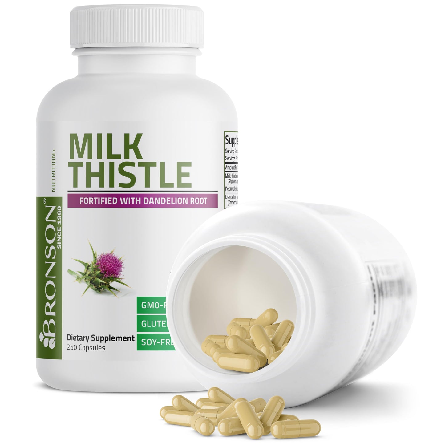 Bronson Milk Thistle Silymarin Marianum & Dandelion Root Liver Health Support, Antioxidant Support, Detox, 120 Capsules