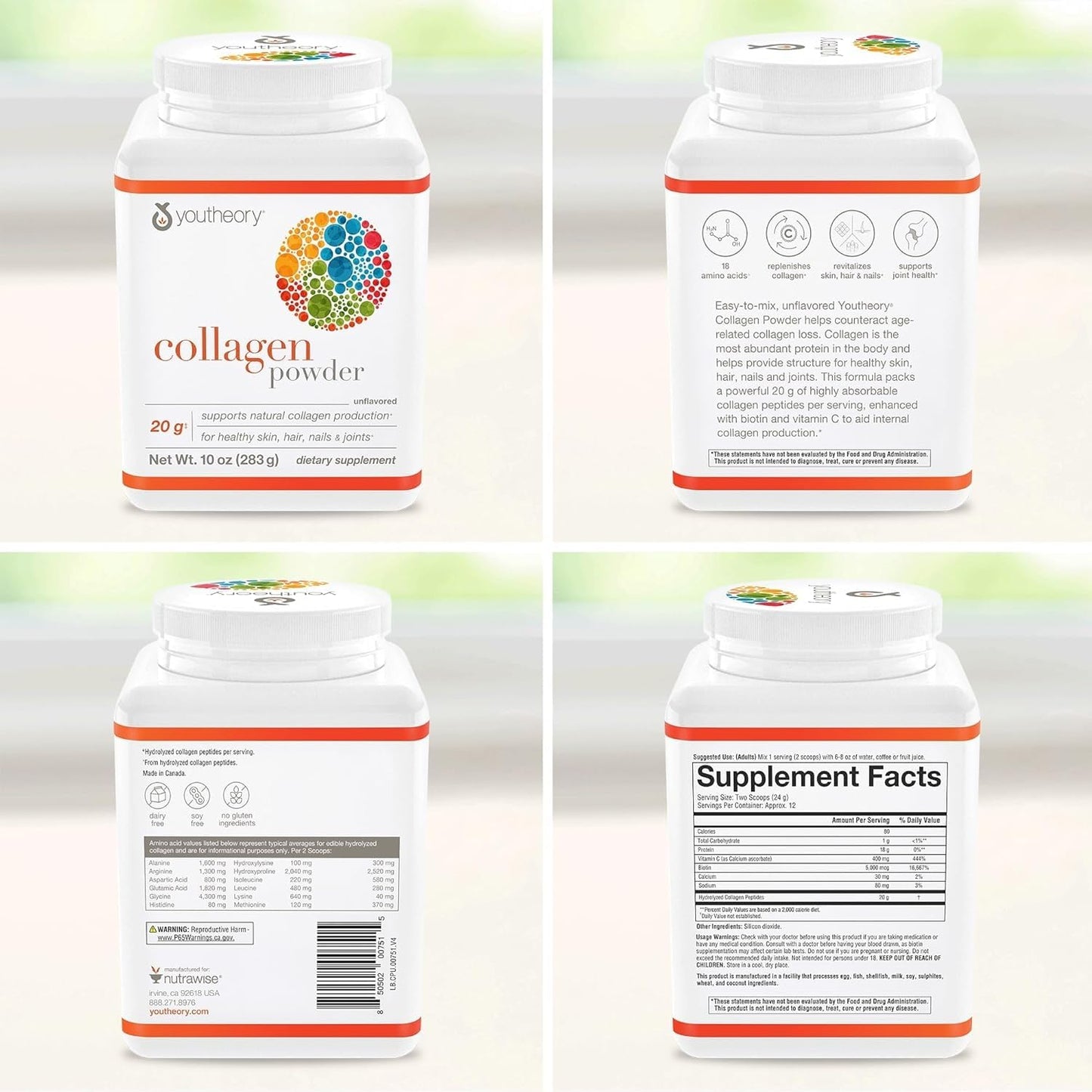 Youtheory Collagen Powder - Premium Collagen Supplement with Vitamin C & Biotin - Healthy Hair, Nails, Skin & Joints* - Hydrolyzed & Highly Absorbable - Dairy & Gluten Free - Unflavored - 10 oz - Nirvana Guru