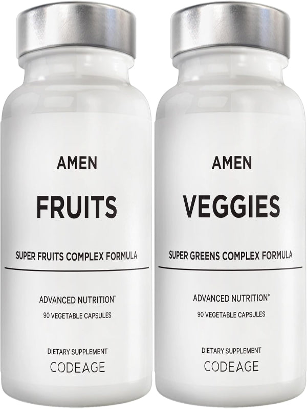Amen Fruits + Veggies Vitamins Bundle, Raw Whole Food Multivitamin Capsules, Greens Vegetables, Red Fruits & Berries Vegan Blend, Fibers + Phytonutrients Superfood Minerals Supplement, Non-GMO, 180 ct Nirvana Guru
