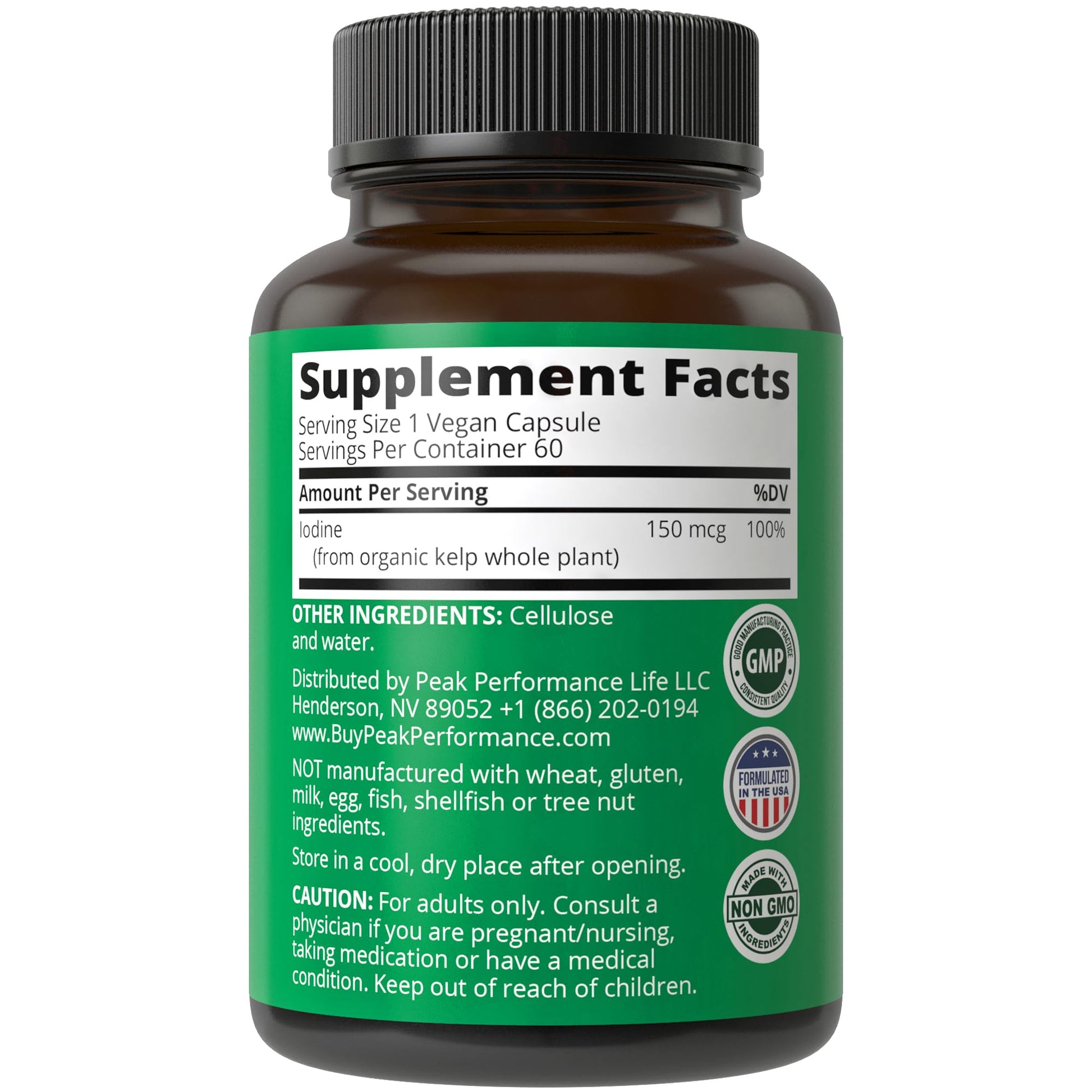 Raw Whole Food Iodine Supplement from Organic Kelp (Ascophyllum Nodosum) by Peak Performance. Potassium Iodide Support Tablets. for Metabolism, Energy, and Immune. 60 Vegan Capsules, Pills. Nirvana Guru
