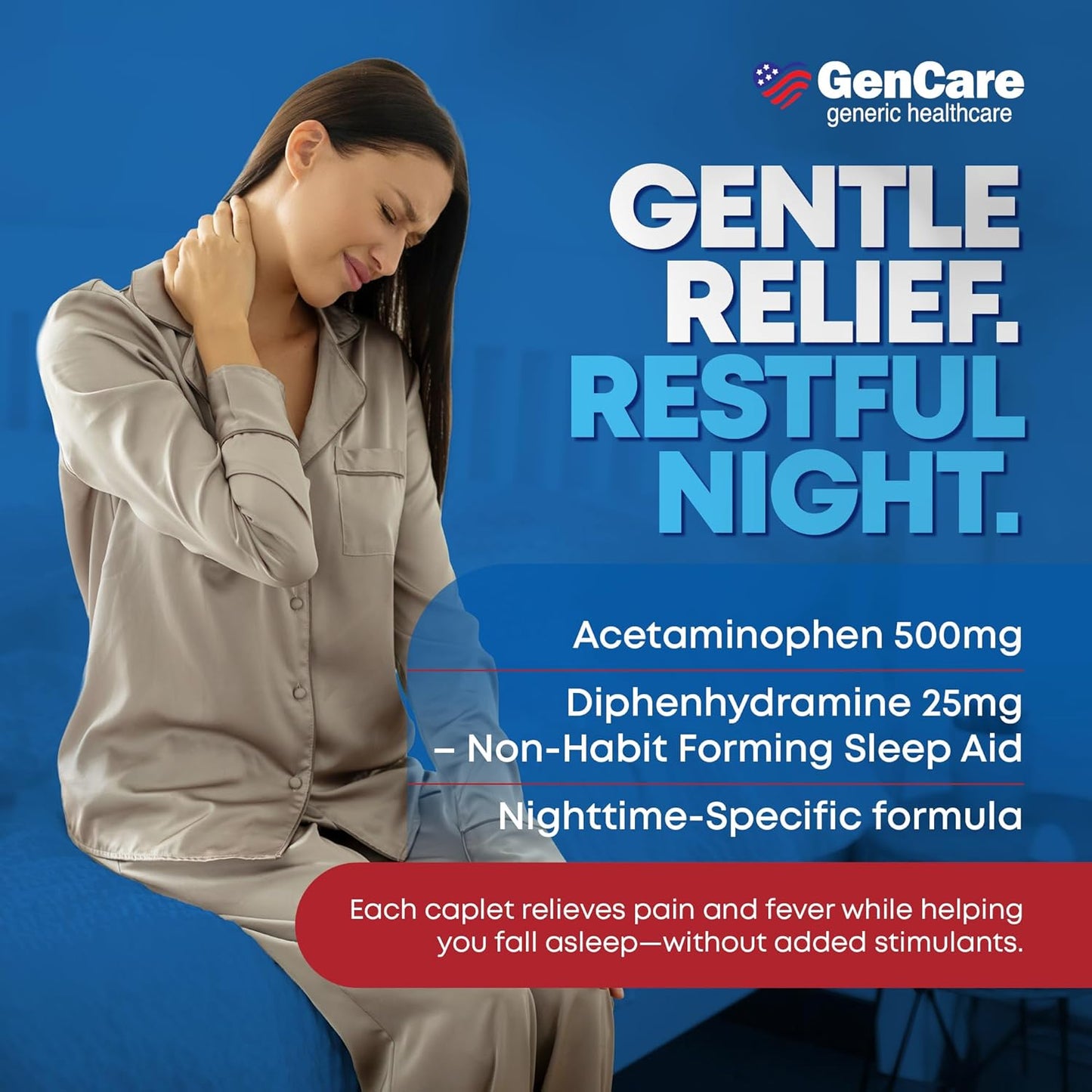 GenCare Extra Strength Acetaminophen PM 500 mg (375 Tablets) | Ultimate Pain Relief & Sleep Support for Adults | Quick Acting & Non Habit Forming Headache Relief | Eases Aches & Joint Discomfort