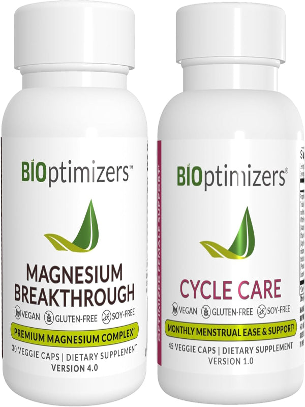 BiOptimizers Magnesium Breakthrough 4.0, (30 Capsules) & Cycle Care, (45 Capsules) - Natural Sleep, Brain, and Menstrual Relief Support Supplement Bundle Nirvana Guru