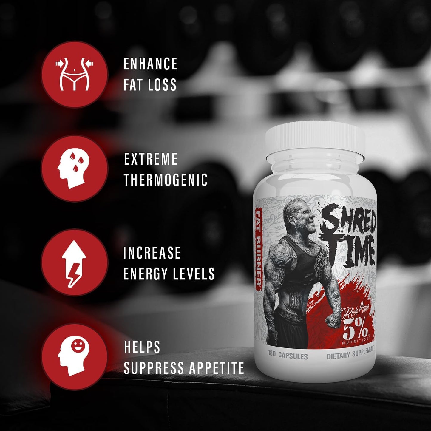 5% Nutrition Shred Time Fat Burner | Green Tea, Coffee Bean, Cayenne, Theobromine, GBB | Appetite Suppression | 30 Servings (180 Capsules) Nirvana Guru