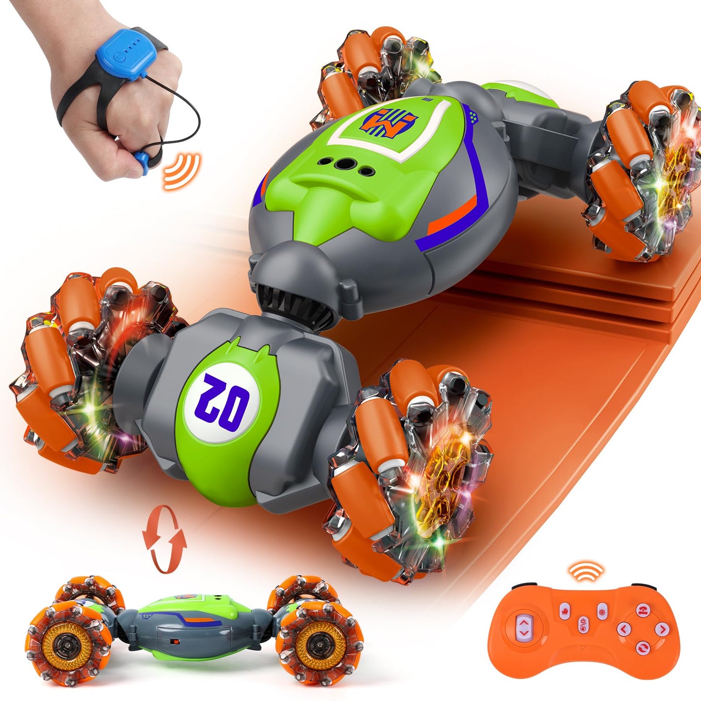 Gesture Sensing RC Stunt Car - Boys Toys Age 6-8-12, 4WD Hand Controlled Remote Control Twist Car with Light & Music, Cool Birthday Presents and Ideas Gifts for Kids Age 7 9 10 11 12 Years Old Nirvana Guru