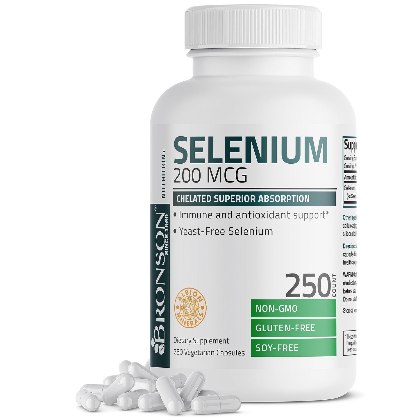 Bronson Selenium 200 mcg – Yeast Free Chelated Amino Acid Complex - Essential Trace Mineral with Superior Absorption, 250 Vegetarian Capsules Nirvana Guru