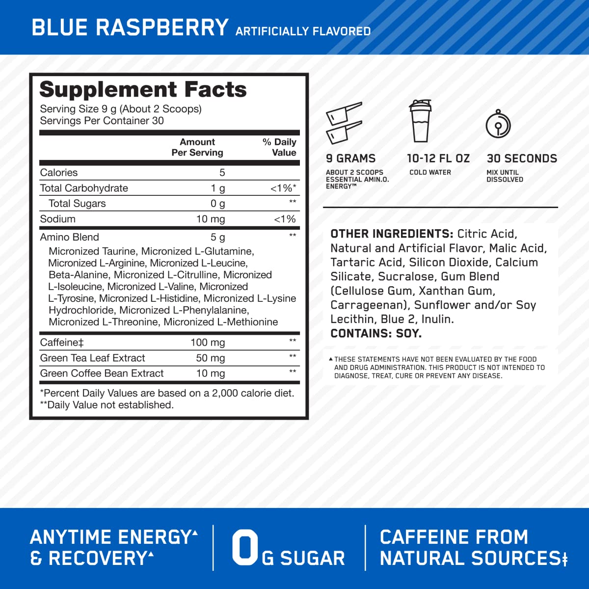 Optimum Nutrition Amino Energy - Pre Workout with Green Tea, BCAA, Amino Acids, Keto Friendly, Green Coffee Extract, Energy Powder - Concord Grape, 65 Servings (Packaging May Vary)
