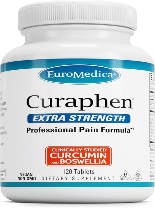 Euromedica Curaphen Extra Strength - Curcumin & Boswellia Supplement for Healthy Circulation Support - Turmeric Supplement to Support Joints, Muscle Health & Endorphin Production - 120 Tablets - Nirvana Guru