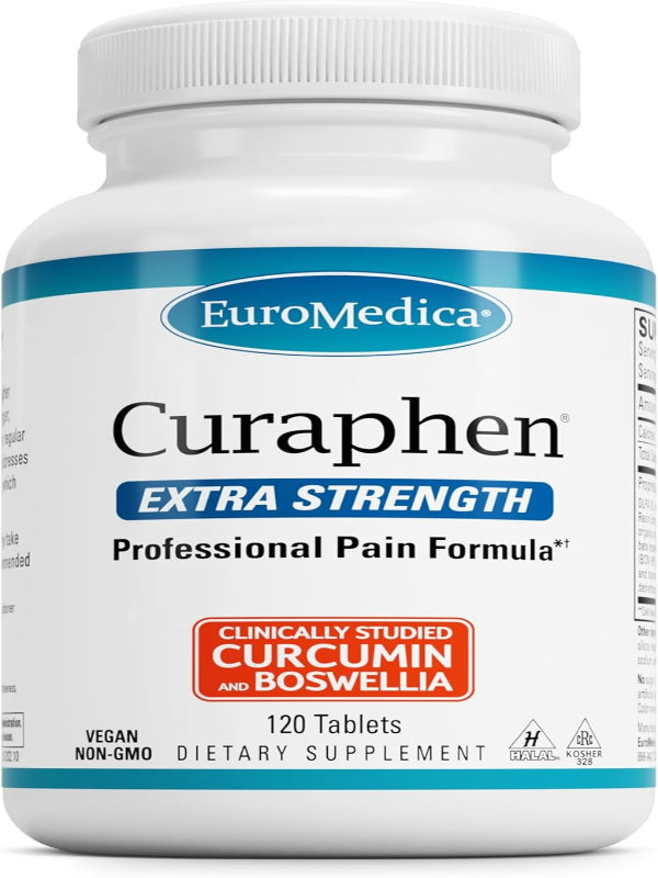 Euromedica Curaphen Extra Strength - Curcumin & Boswellia Supplement for Healthy Circulation Support - Turmeric Supplement to Support Joints, Muscle Health & Endorphin Production - 120 Tablets - Nirvana Guru