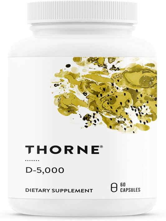 THORNE Vitamin D-5000 - Vitamin D3 Supplement - Support Healthy Bones, Teeth, Muscles, Cardiovascular, and Immune Function* - NSF Certified for Sport - Dairy-Free, Soy-Free - 60 Capsules - Nirvana Guru