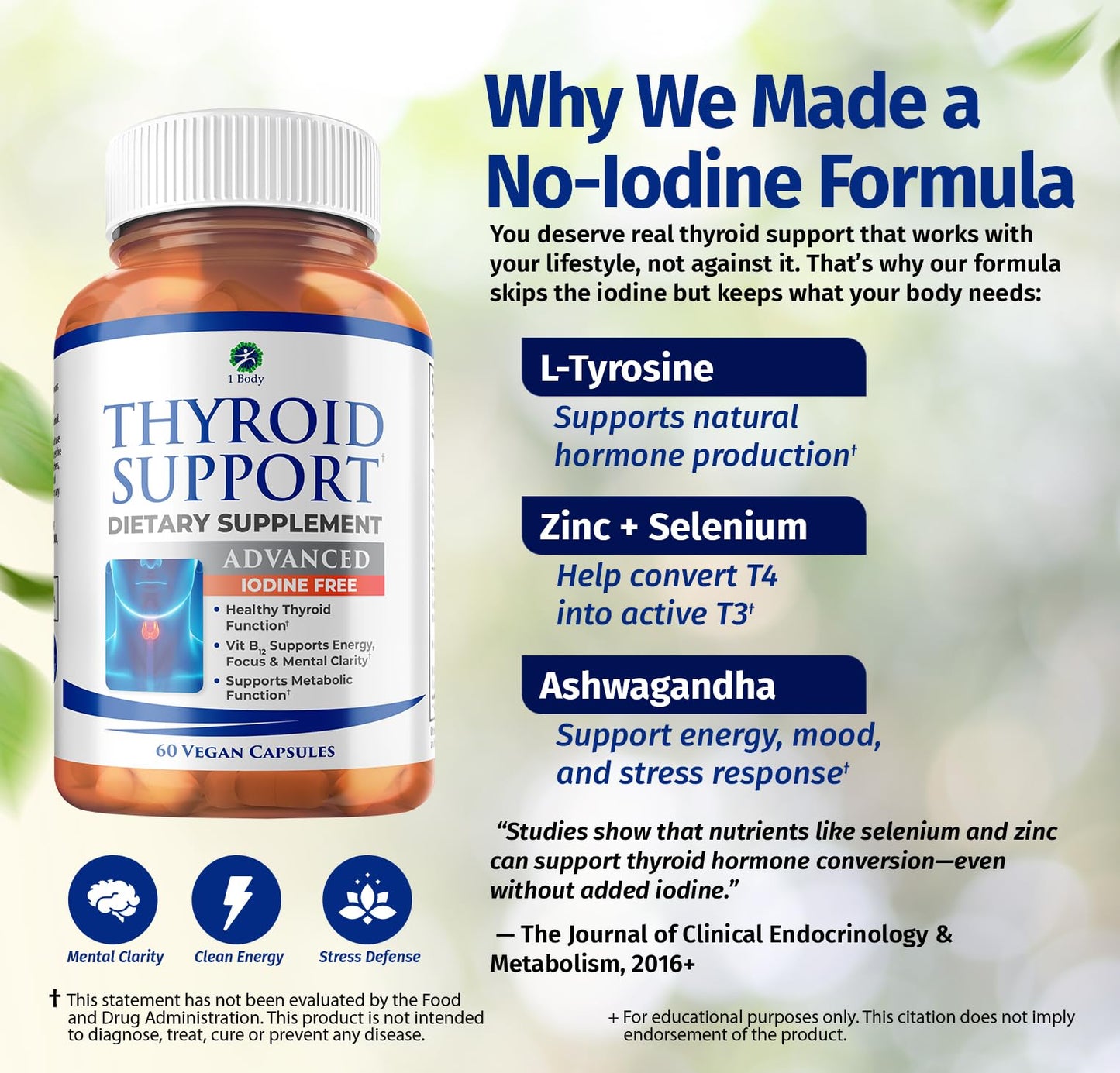 1 Body Thyroid Support Supplement with Iodine, B12, Zinc, Selenium, Ashwagandha, Non-GMO, Vegetarian, 30 Day Supply Nirvana Guru