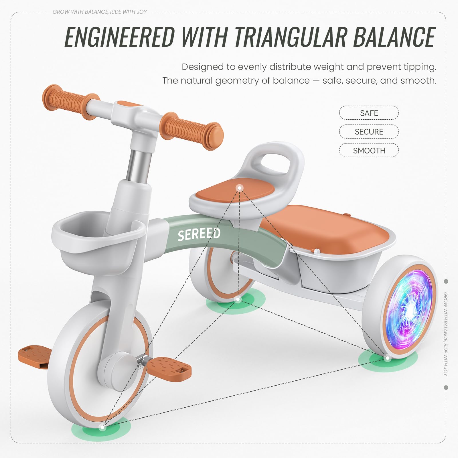 SEREED Colorful Lighting Toddler Tricycle for 2-5 Years Old Girls, Adjustable Seat&Handlebar Trike, Removable Basket, Birthday Gift Idea for Kids Ages 2+ (Pink) Nirvana Guru