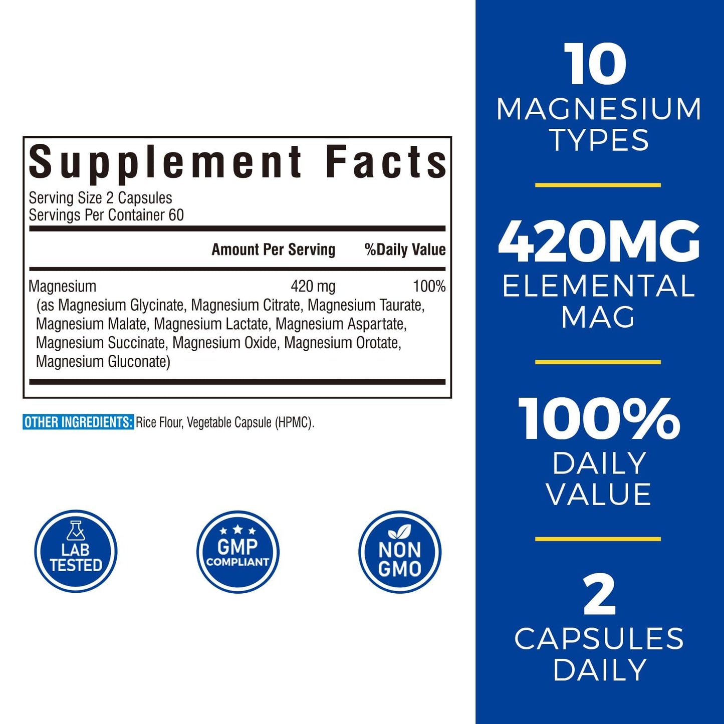 10 in 1 Magnesium Complex, 420mg Elemental Magnesium | Ultra Strength, Max Absorption | Chelated Magnesium Supplement for Sleep, Nerves & Heart Health | Non-GMO, 120 Vegan Capsules Nirvana Guru