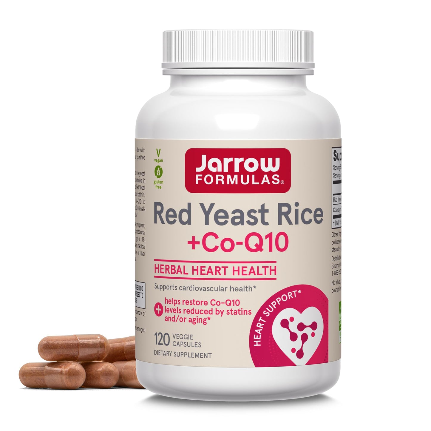 Jarrow Formulas Red Yeast Rice 1200 mg & Co-Q10 100 mg Per Serving - 120 Veggie Caps - 60 Servings - Herbal Heart Health Dietary Supplement - Supports Cardiovascular & Heart Health - Vegan - Nirvana Guru