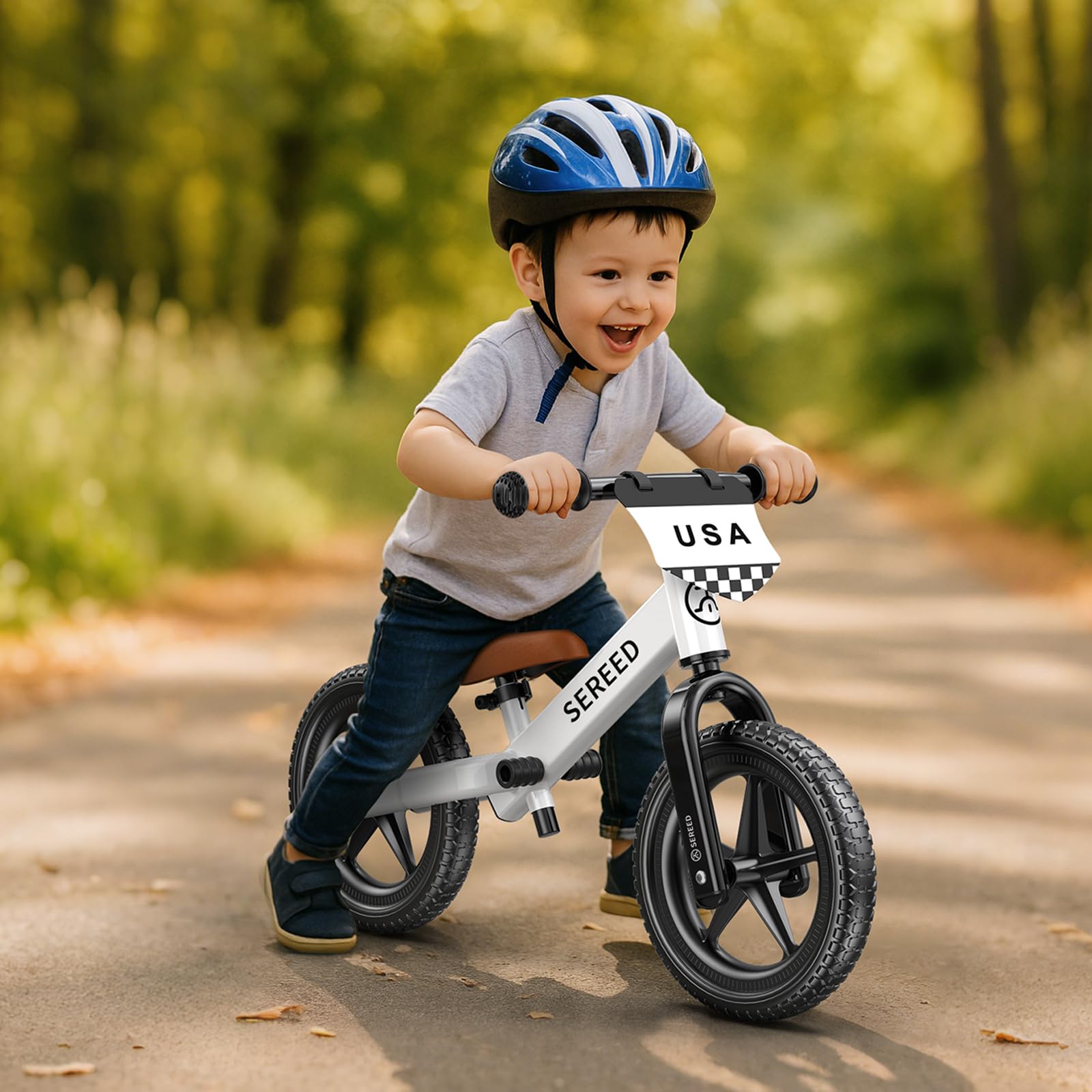 SEREED Toddler Balance Bike 2 Year Old, No Pedal Kids Toy Bike for 2-5 Years Old, Tool-Free Adjustment, Gift for 2-3 Boys Girls, Customize Plate with 3pcs Stickers (White) Nirvana Guru
