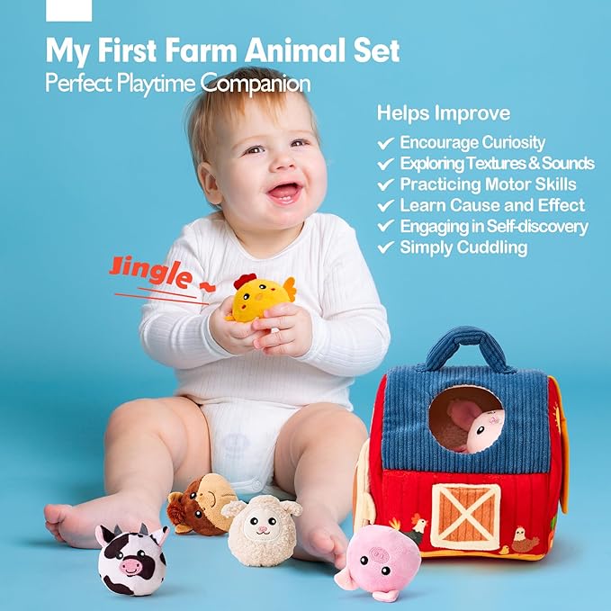 hahaland Baby Toys 6-12 Months - Surprise Barn Stuffed Farm Animals, Rattle, Crinkle, Mirror, Montessori Toys for 6 Month Old Babies Sensory Balls Toddlers 1-3 Gifts Christmas Baby Stocking Stuffers nirvanaguru