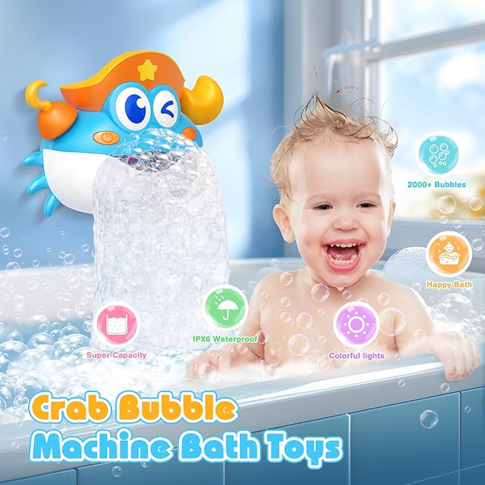 Bath Toys,Crab Baby Bath Toys Light Up Bath Bubble Machine with Colourful RGB Light Great Birthday Gift for Boys and Girls Toddler Toy for Kids Ages 1-3 4-8 nirvanaguru