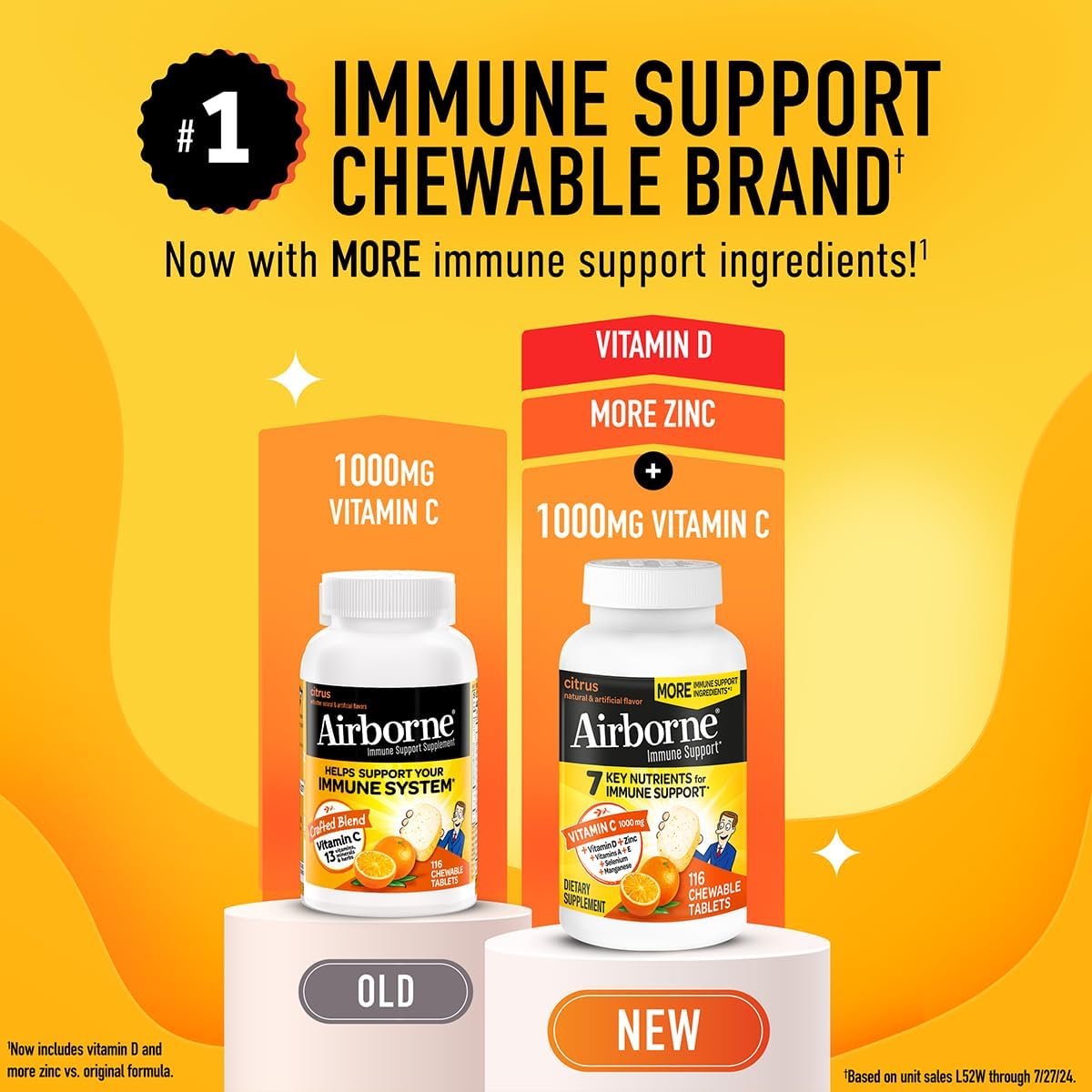 Airborne 1000mg Vitamin C + Zinc Immune Support Supplement Chewable Tablets, Citrus Flavor with Powerful Antioxidants Vitamins A C & E, 116 Chewable Tablets (2 Pack) Nirvana Guru