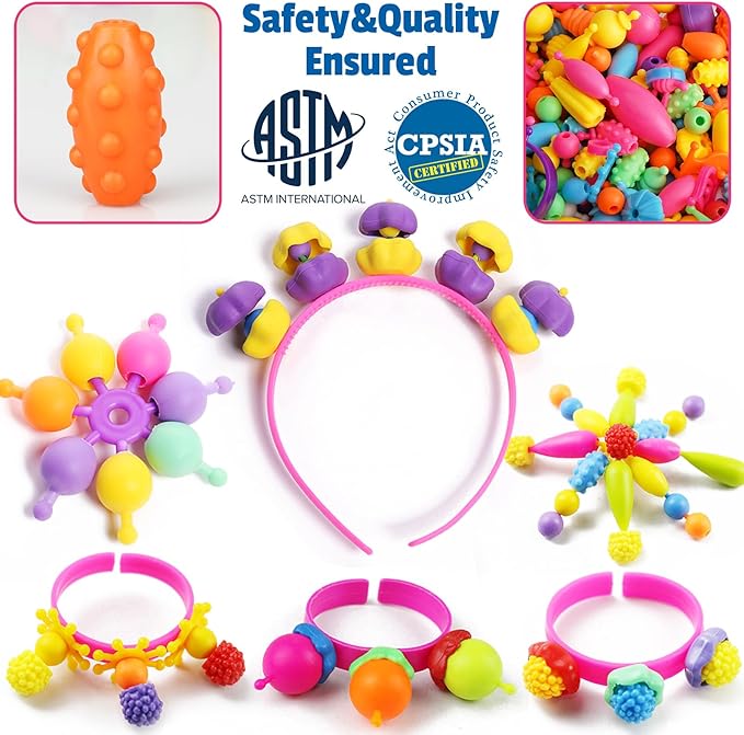 FUNZBO 520+ Snap Pop Beads - Jewelry Making Kit for Kids, Arts and Crafts for Kids Ages 4-8, Toys for 3 4 5 6 Years Old Girls Birthday Gifts Ideas, Bracelet Necklace Ring Snap Set for Little Girls nirvanaguru