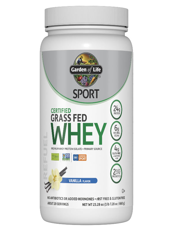 Garden of Life Sport Whey Protein Powder Chocolate, Premium Grass Fed Whey Protein Isolate Plus Probiotics for Immune System Health, 24g Protein, Non GMO, Gluten Free, Cold Processed - 20 Servings - Nirvana Guru