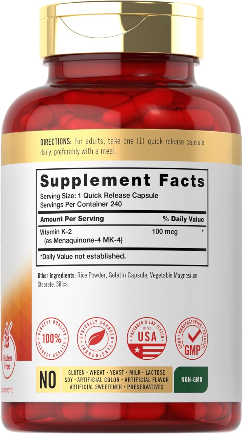 Carlyle Vitamin K2 Supplement 100 mcg | K2 MK-4 | 240 Capsules | Non-GMO & Gluten Free Nirvana Guru