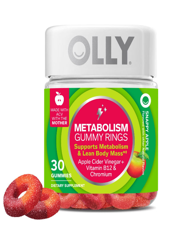 OLLY Metabolism Gummy Rings, Apple Cider Vinegar, Vitamin B12, Chromium, Energy and Digestive Health, Chewable Supplement, Apple Flavor - 30 Count Nirvana Guru