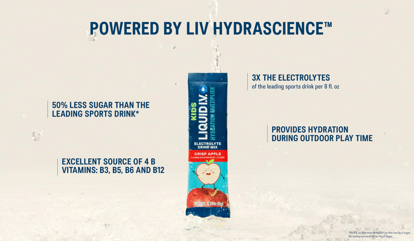 Liquid I.V.® Hydration Multiplier® +Kids - Crisp Red Apple | Electrolyte Powder Drink Mix | 2 Pack (16 Servings) - Nirvana Guru