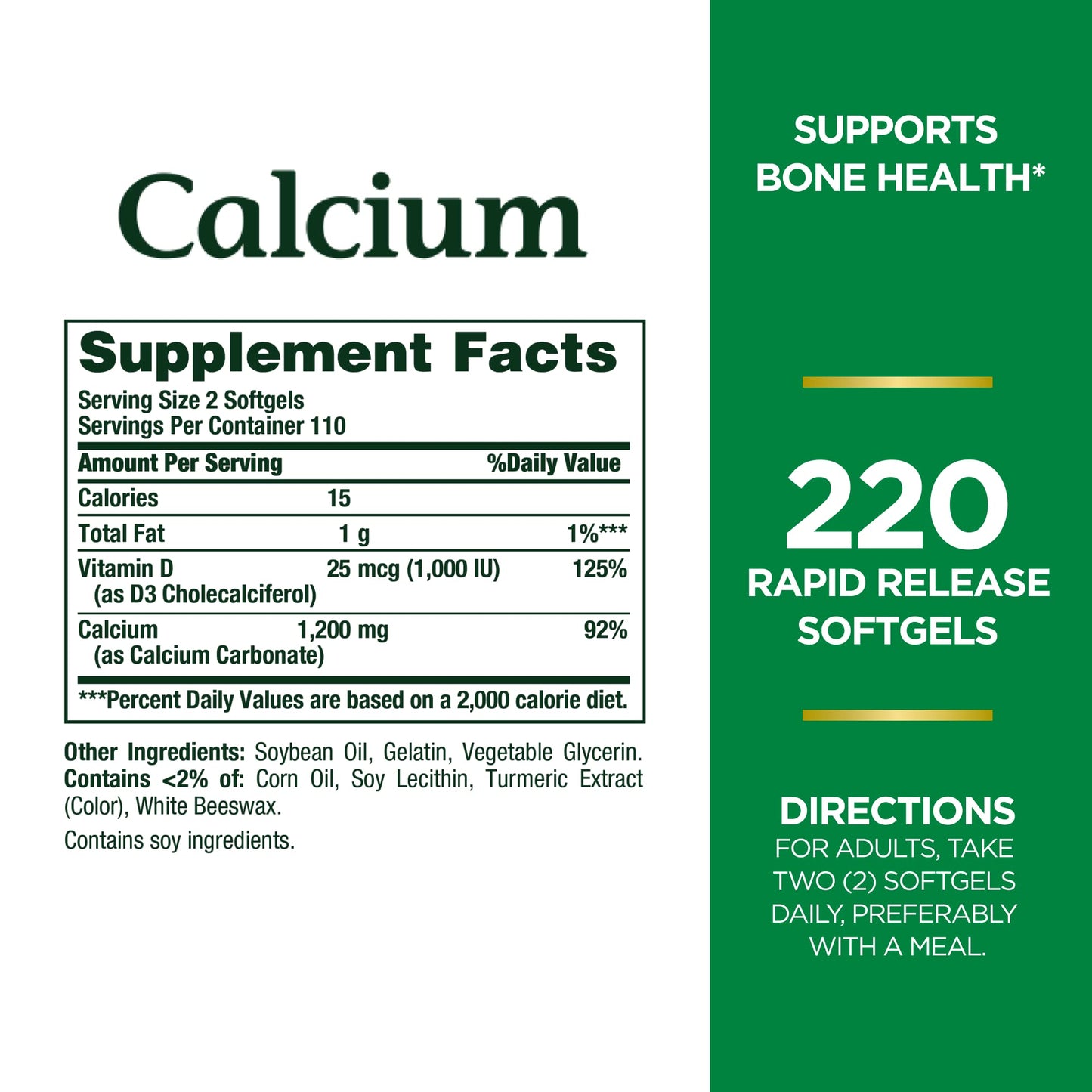 Nature's Bounty Calcium 1200 mg with Vitamin D3 - Bone Health Softgels, Calcium and Vitamin D Supplement, 120 ct (Pack of 1)