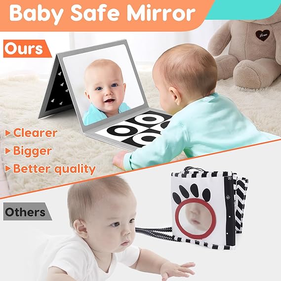 Black and White High Contrast Baby Books Flash Cards Tummy Time Mirror Toys Newborn Toys 0 6 Months Brain Development Infant Stimulating Sensory Toy 0-3 3-6 2 4 5 Months old Baby Boy Girl Shower Gifts nirvanaguru