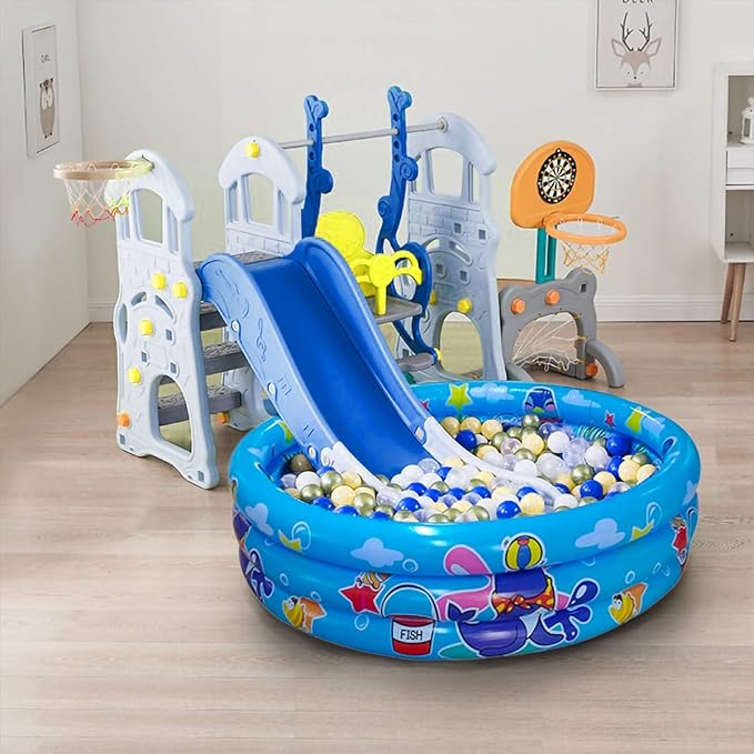 3 Rings Kiddie Pool for Toddler, 48”X12”,Kids Swimming Pool, Inflatable Baby Ball Pit Pool, Small Infant Pool (Blue) nirvanaguru