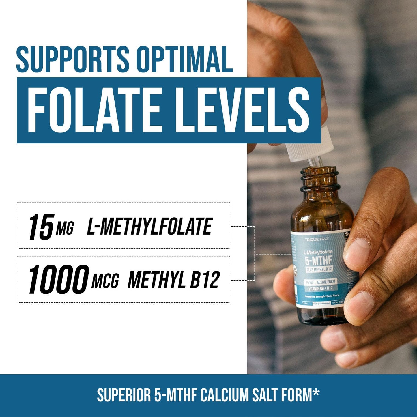 L Methyl Folate 15mg Plus Methyl B12 Cofactor – High Potency, Active 5-MTHF Form - Supports Mood, Methylation, Cognition – Bioactive Forms of Vitamin B9 & B12 (60 Capsules – 60 Servings)