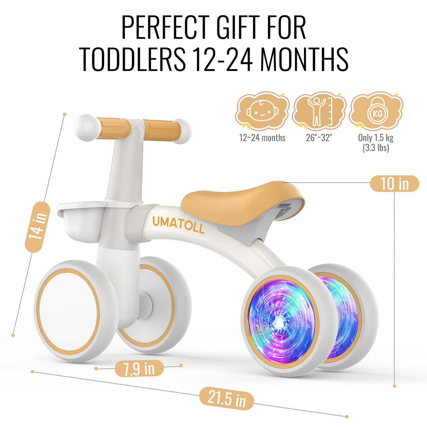 Umatoll Colorful Lighting Baby Balance Bike Toys for 1 Year Old Girls Gifts, Adjustable Seat, 1st Birthday Gifts, 12-24 Months Toddler Bike, Pink Nirvana Guru