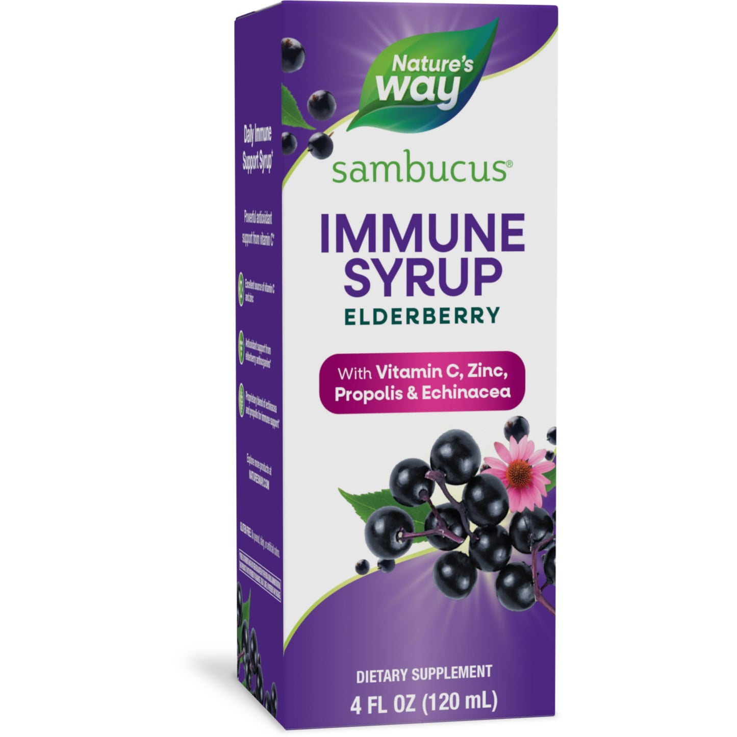 Nature's Way Sambucus Immune Syrup, Elderberry Extract, Vitamin C, Zinc, Echinacea, Propolis, Daily Immune Support*, Antioxidant Support*, Gluten free, Vegetarian, 8 Fl Oz - Nirvana Guru