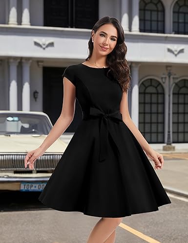 Dressystar Women's Vintage Cap Sleeve A Line Cocktail Party Dress 1950s Retro Rockabilly Prom Swing Dresses nirvanaguru