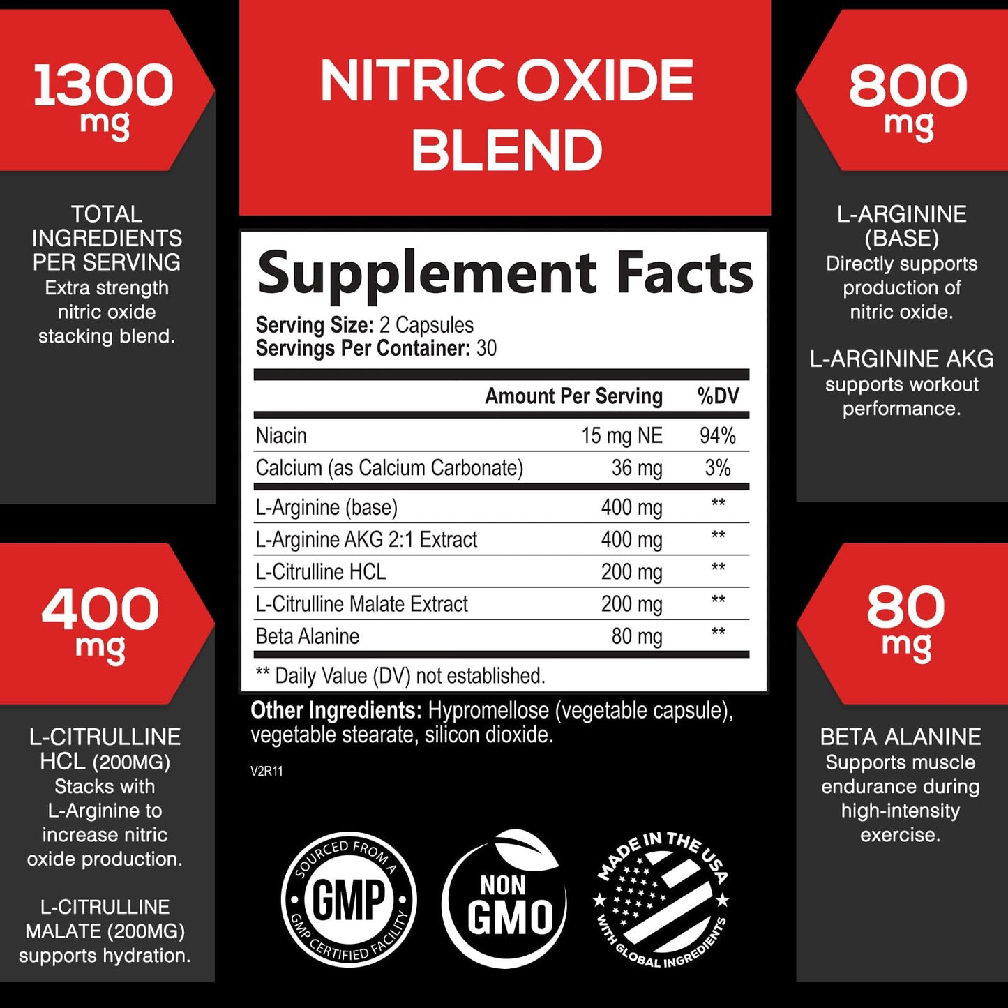 Extra Strength Nitric Oxide Supplement 3X Strength L Arginine, Citrulline Malate, AAKG, Beta Alanine - Premium Muscle Supporting Nitric Booster - Natural Energy & Heart Health Support - 180 Capsules Nirvana Guru