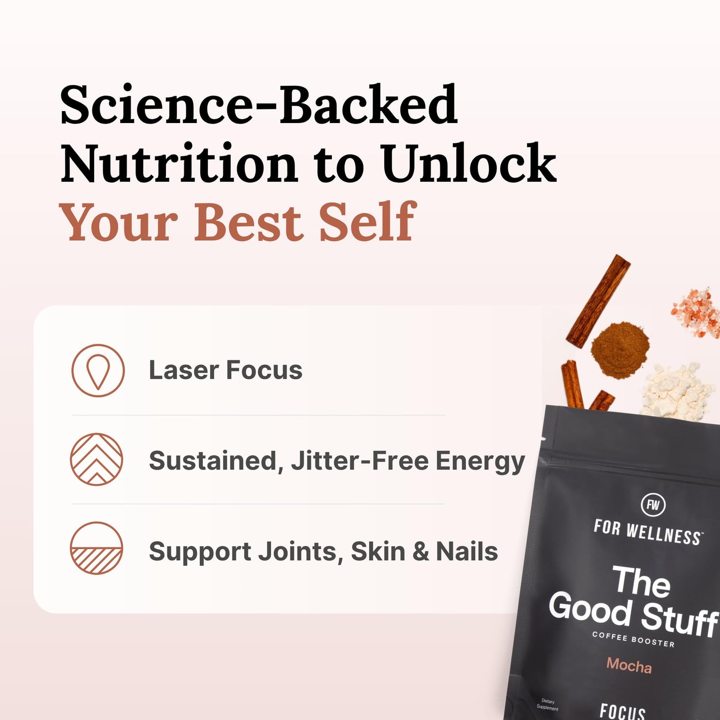 For Wellness The Good Stuff™ Focus Blend (30 Servings Pouch), Non-Dairy Coffee Supplement – Stimulates Cognitive Function & Mental Clarity