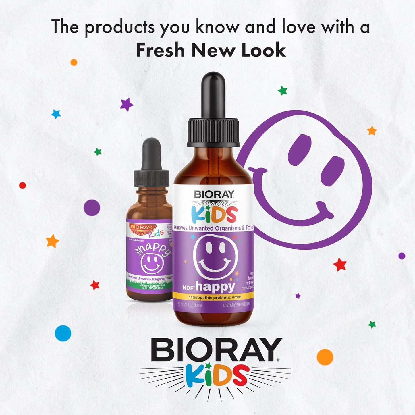 BIORAY Kids NDF Happy, Peach - 2 fl oz - Removes Unwanted Organisms That Can Trigger Irritability - 1-2 Month Supply Nirvana Guru