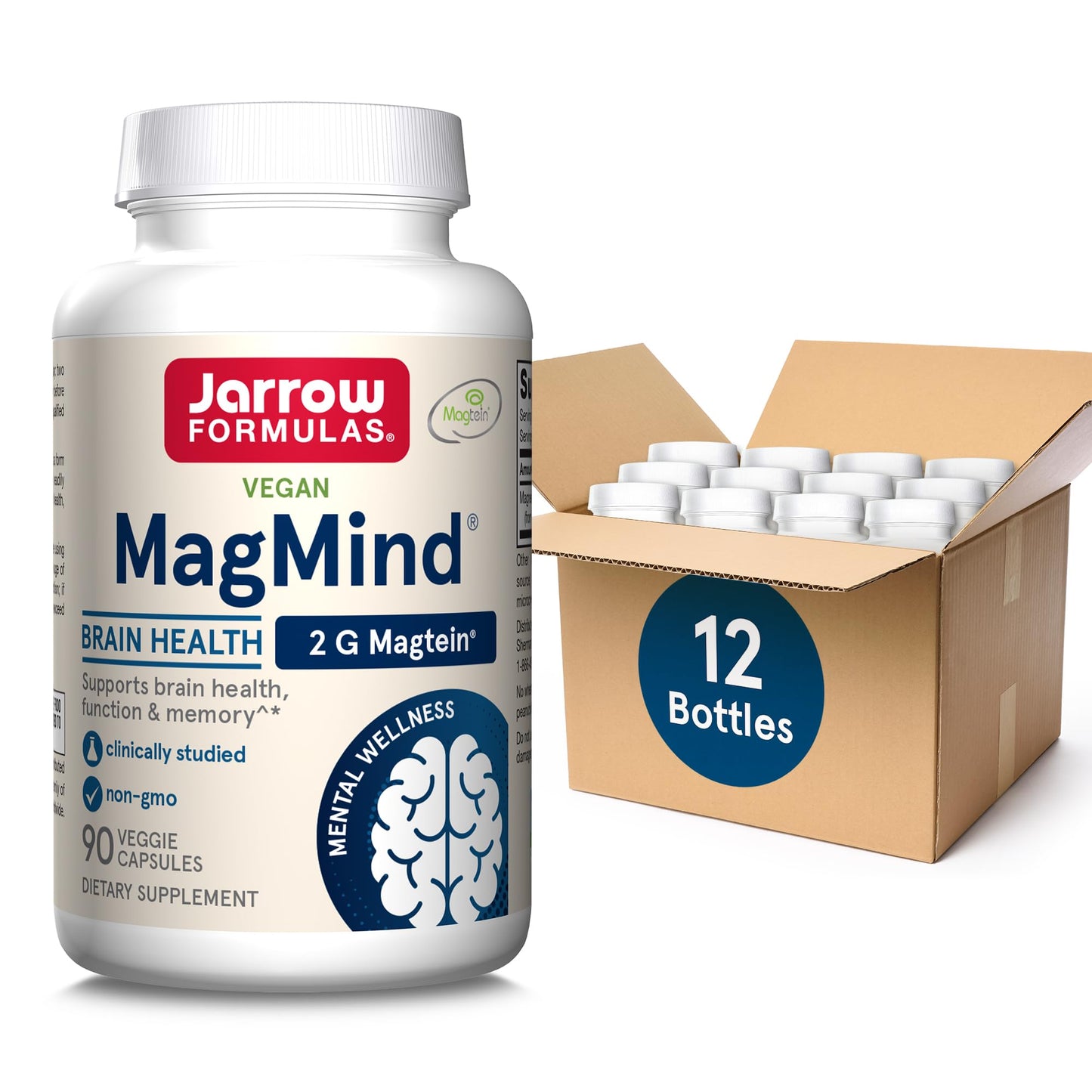 Jarrow Formulas Magnesium L-Threonate, MagMind Magtein Brain Supplements for Memory Support, 90 Veggie Capsules, Up to a 30 Day Supply - Nirvana Guru