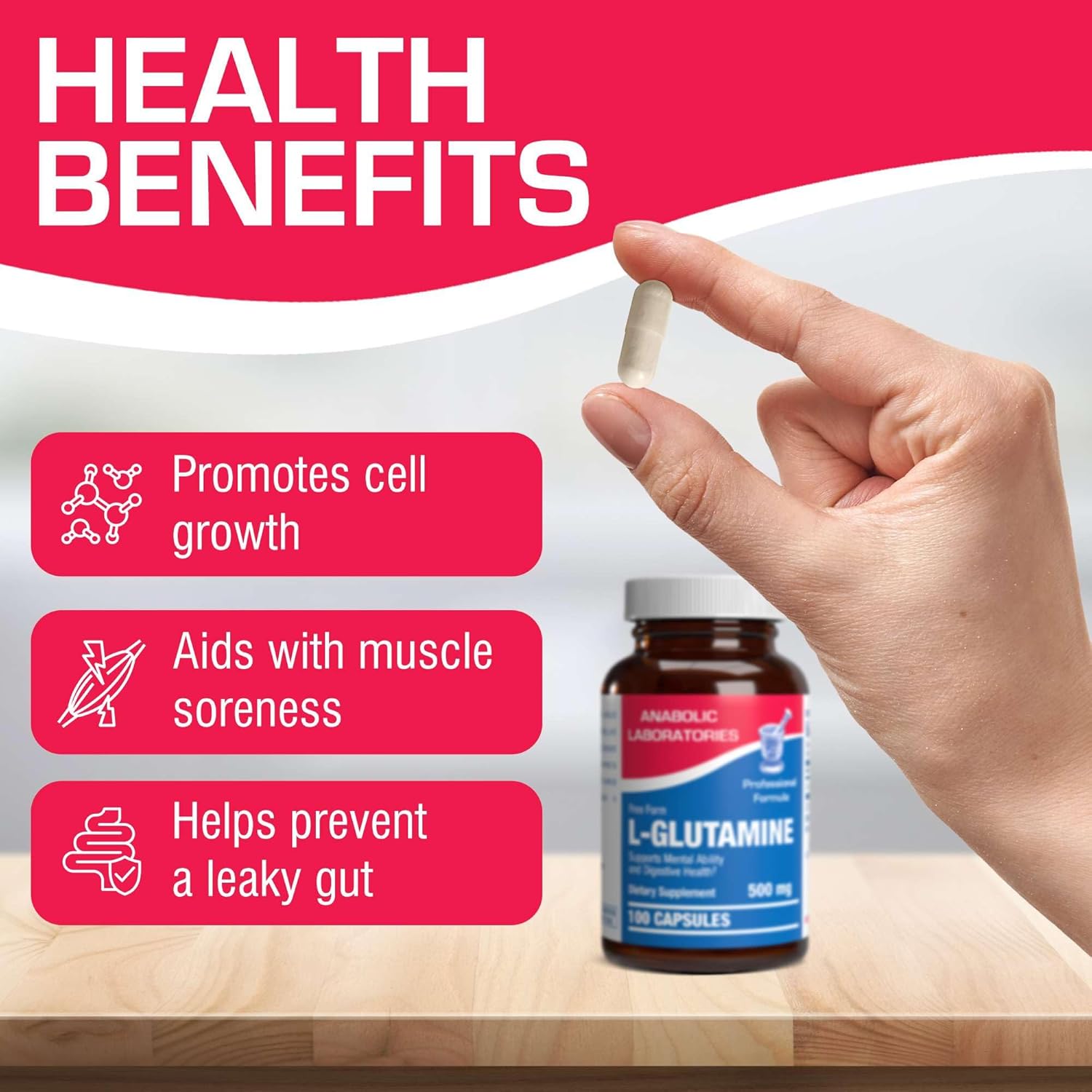 Free Form L-Glutamine Supplement - Clinical L Glutamine Capsules 500mg for Gut Health and Immune Support - Powerful Amino Acid Glutathione Precursor - Non-GMO & Made in The USA - 100 Servings Nirvana Guru
