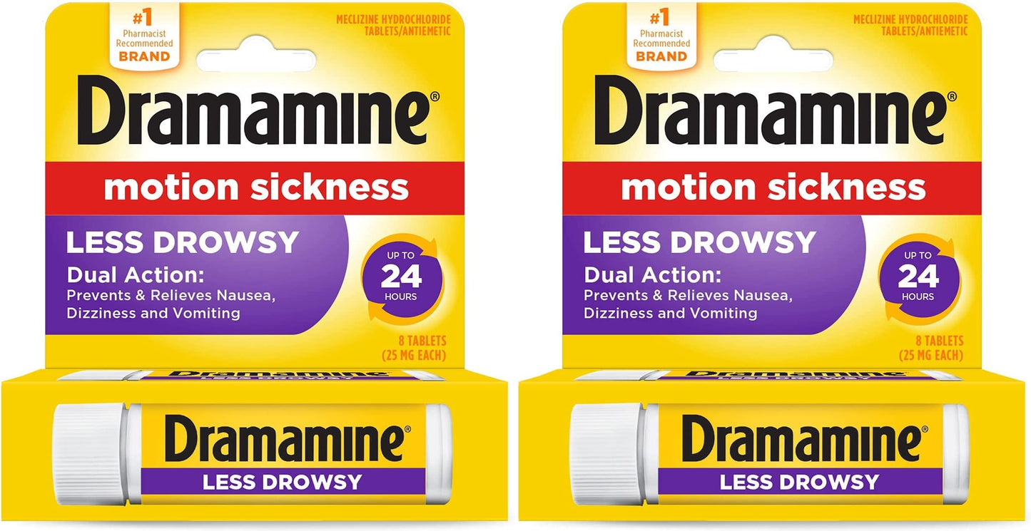 Dramamine All Day Less Drowsy, Motion Sickness Relief, 8 Count