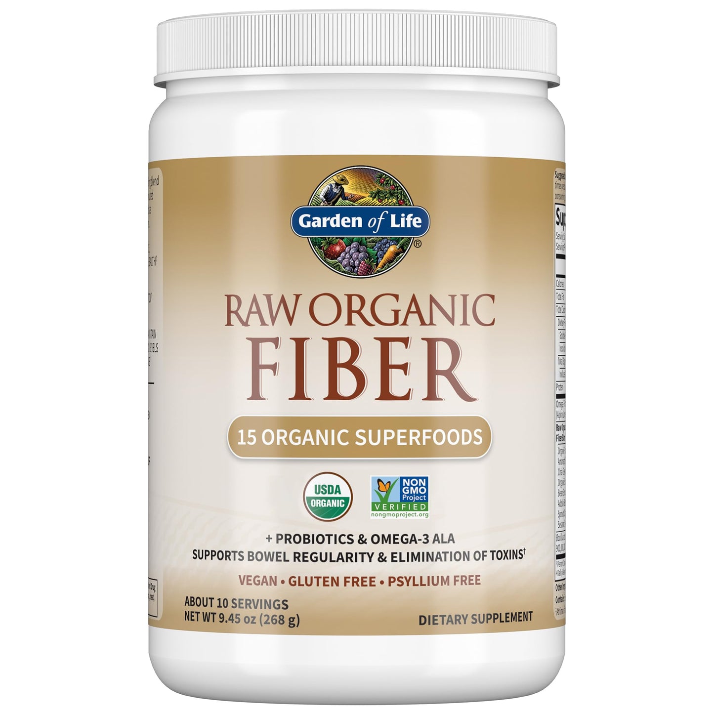 Garden of Life Raw Organic Fiber Powder, 30 Servings, 15 Organic Superfoods, Probiotics, Omega-3 ALA, Soluble and Insoluble Fiber for Regularity, Psyllium Husk Free - Nirvana Guru
