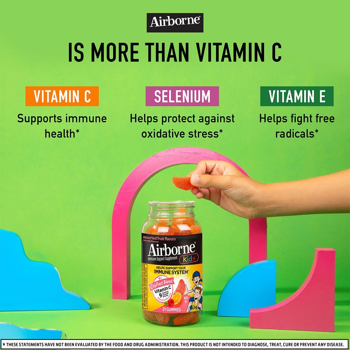 Airborne 500mg Vitamin C + Zinc Immune Support Supplement Gummies for Kids, Assorted Fruit Flavor, Gluten Free Crafted Blend with Powerful Antioxidants Vitamins C & E, 21 Gummies (4 Pack) Nirvana Guru