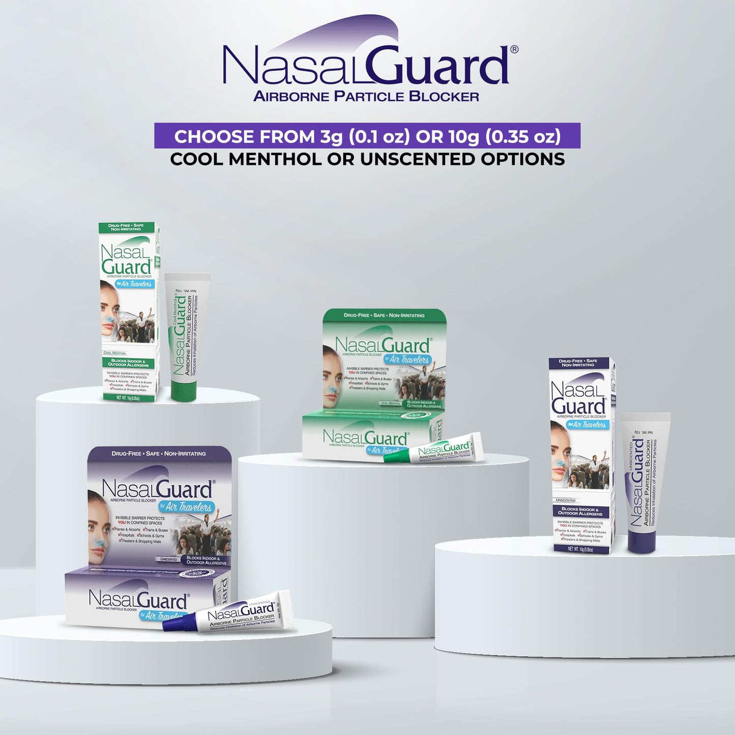 Airborne Particle Blocker Nasal Gel for Air Travelers - Drug-Free, Non-irritating, Non-drowsy, Airplane Travel Approved - Over 150 Applications Per Tube (Mixed, 3g, Pack of 6) Nirvana Guru