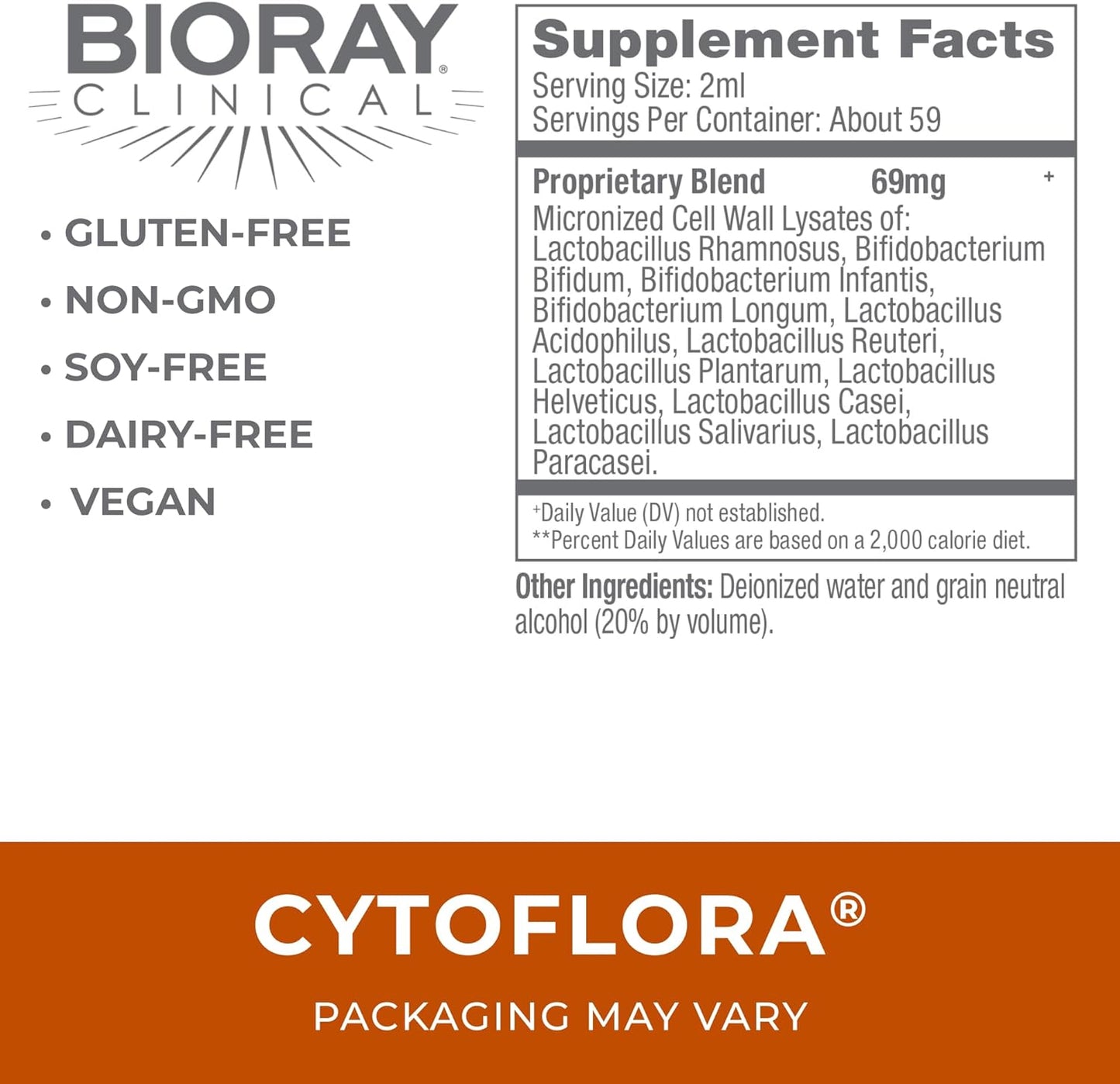 BIORAY Professional CytoFlora - 4 fl oz - Probiotic Immunity Tonic - Improves Bowel & Gut Function - Non-GMO, Vegetarian, Gluten Free Nirvana Guru