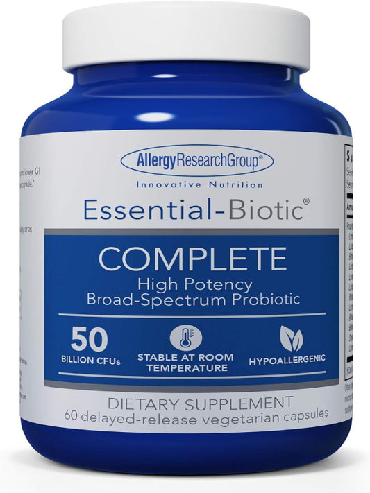 Allergy Research Group Essential-Biotic Complete Supplement - High Potency Probiotics for Men & Women, Supports Gut & Digestive Health, 50 Billion CFUs, Delayed-Release Vegetarian Capsules - 60 Count Nirvana Guru