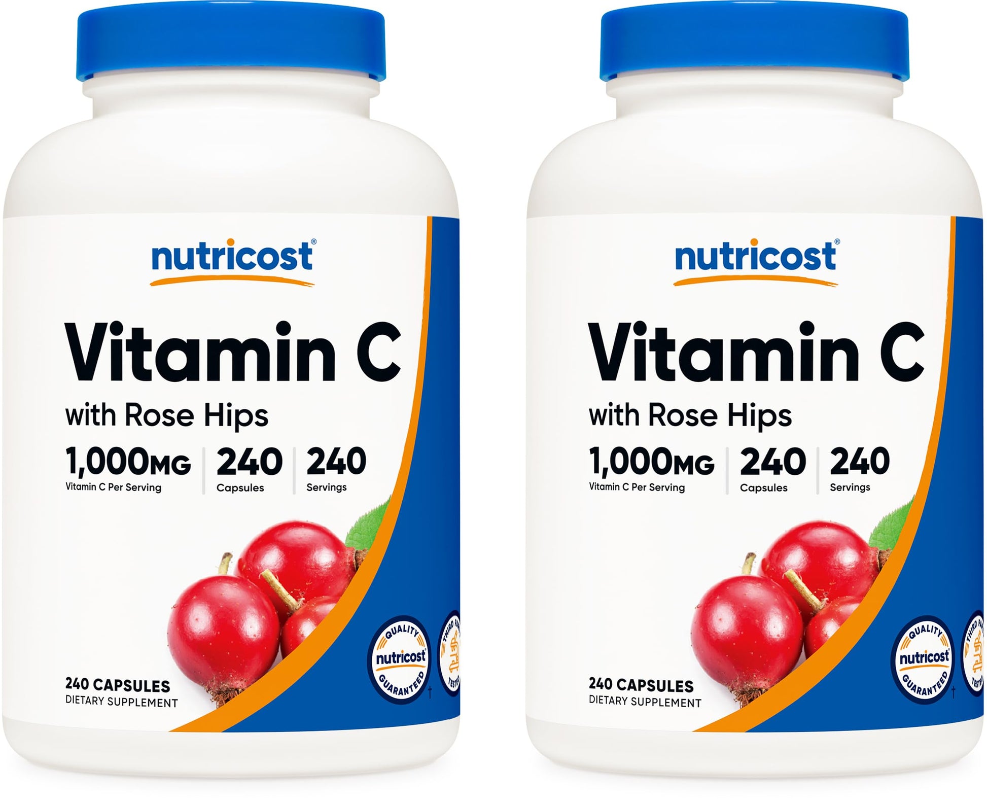 Nutricost Vitamin C with Rose HIPS 1025mg, 240 Capsules - Vitamin C 1,000mg, Rose HIPS 25mg, Premium, Non-GMO, Gluten Free Supplement Nirvana Guru